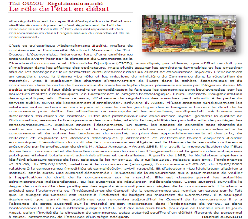 REGULATION DES MARCHES